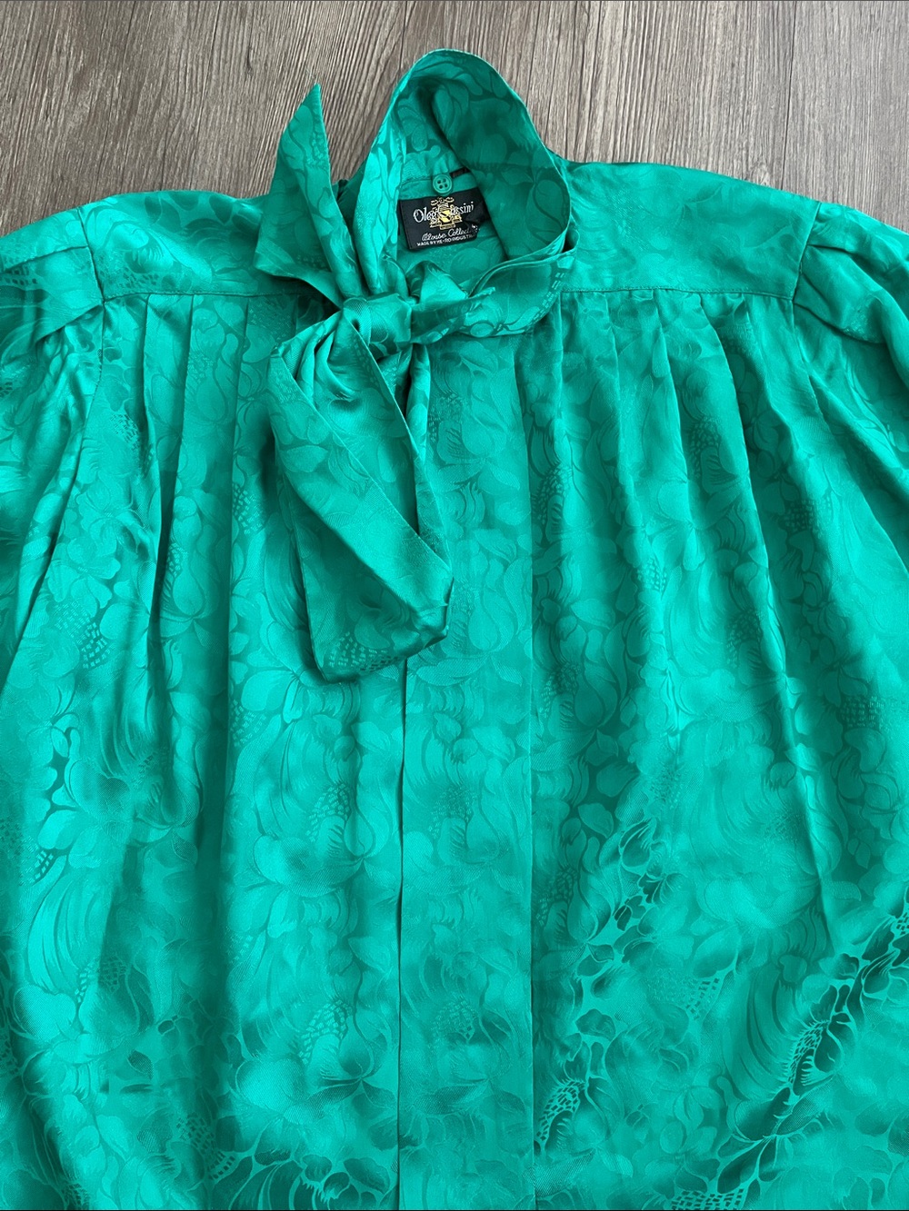 Vintage Silk Oleg Cassini Emerald Green Floral Blouse